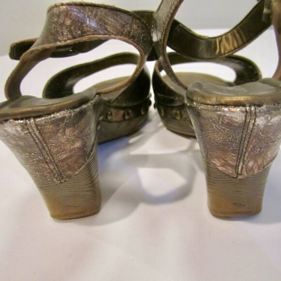 $200 GABOR UK 5 US 7 expresso PLATFORM sandal METALLIC brown NAIL HEADS sexy - Picture 2 of 9